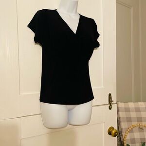 JCPenney Black Fitted Flutter Sleeve Blouse